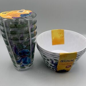 Disney Stitch Tropical Acrylic Cups & Melamine Bowls Set